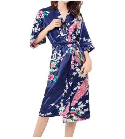 Robes Women Lounger Wrap Towels Nightwear Patterned Peacock Lounge Robe AS5 M - As5 - CG19DCSNSH4 $29.32