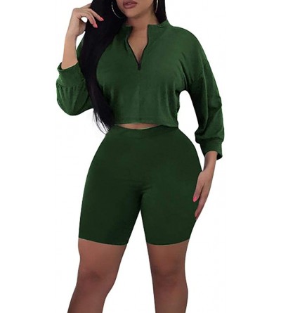 Sets Women Short Sleeve Color Block Letter Print Bodycon 2 Piece Outfits Jumpsuits - 8266-green - CZ18UARR0YW $24.02