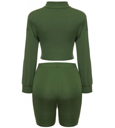 Sets Women Short Sleeve Color Block Letter Print Bodycon 2 Piece Outfits Jumpsuits - 8266-green - CZ18UARR0YW $24.02