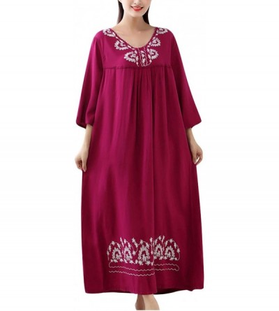 Nightgowns & Sleepshirts Women's Nightgown Loose Sleepwear Elastic Collar Full Length Victorian Pajamas - T-rose Purple - CI1...