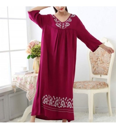 Nightgowns & Sleepshirts Women's Nightgown Loose Sleepwear Elastic Collar Full Length Victorian Pajamas - T-rose Purple - CI1...