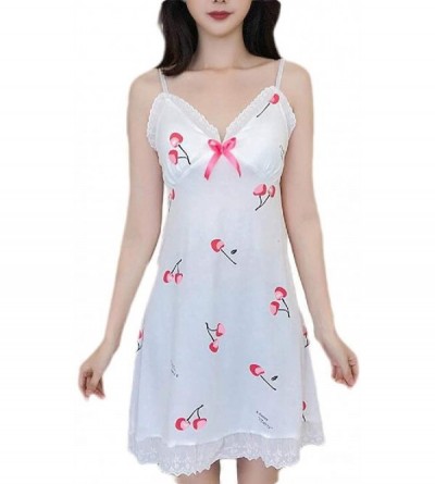 Nightgowns & Sleepshirts Womens Summer Lace Trim Spaghetti Strap Print Nightwear Nightgown Nightwear - 4 - C419D3SGZ60 $46.58
