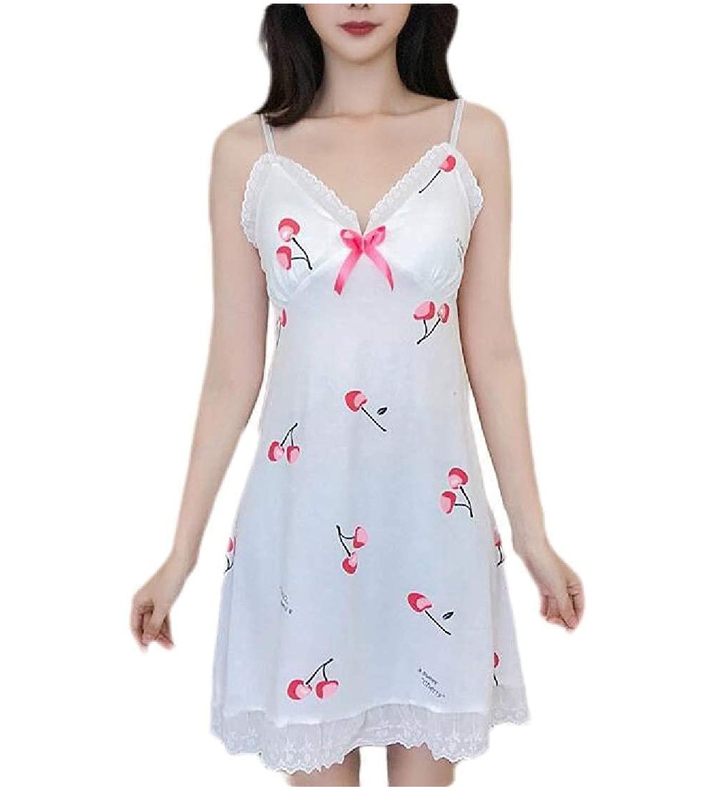 Nightgowns & Sleepshirts Womens Summer Lace Trim Spaghetti Strap Print Nightwear Nightgown Nightwear - 4 - C419D3SGZ60 $20.35