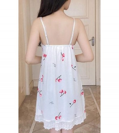 Nightgowns & Sleepshirts Womens Summer Lace Trim Spaghetti Strap Print Nightwear Nightgown Nightwear - 4 - C419D3SGZ60 $20.35