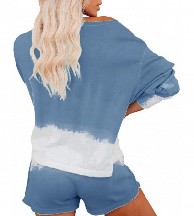 Sets Womens Tie Dye Ombre Sweatshirt Gradient Color Long Sleeve Shorts Round Neck 2 Piece Loungewear - Dark Blue - C7199GRYIK...