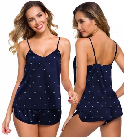 Sets Womens Sexy Lingerie Silk Satin Pajamas Cami Shorts Set Sleepwear - Pat1(heart) - C8196WYGLXY $17.65