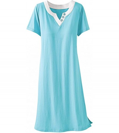 Nightgowns & Sleepshirts Button Detail Knit Gown - Blue - CR18OA6MAYO $23.00
