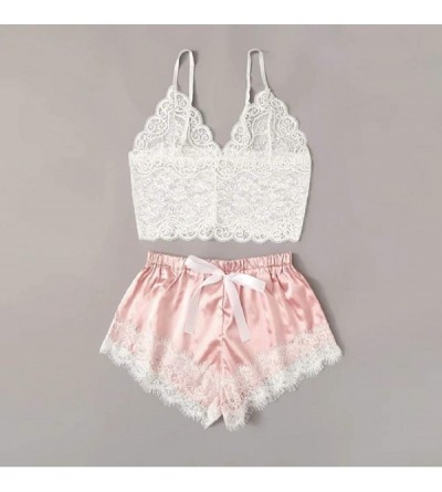 Sets 2 Piece Set Sexy Lingerie Women Solid White Lace Cami Top with Shorts with Panties Pajama Set Sleepwear Nightwear Pink -...
