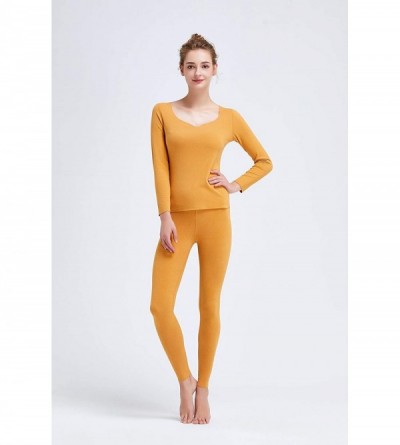 Thermal Underwear Women's Fleece Lined Thermal Top V Neck Long Sleeve Base Layer Underwear - Yellow - C1195KDAR8K $28.98