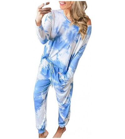 Sets Pajama Set for Women Womens Tie Dye Printed Loungewear Set Long Sleeve Tops Joggers 2 Piece Pants PJ Set Nightwear Blue ...