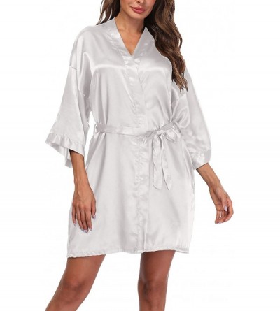 Robes Women's Satin Kimono Robes Short Silky Bathrobe Pure Color Robe for Wedding - White - C718NZX433H $14.49