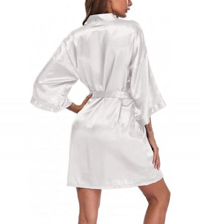 Robes Women's Satin Kimono Robes Short Silky Bathrobe Pure Color Robe for Wedding - White - C718NZX433H $14.49