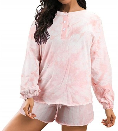 Sets Tie Dye Lounge Sets Women Sweater Casual Fleece 2 Pieces Long Sleeve Tops and Shorts Striped Homewear Light Pink - CE19C...