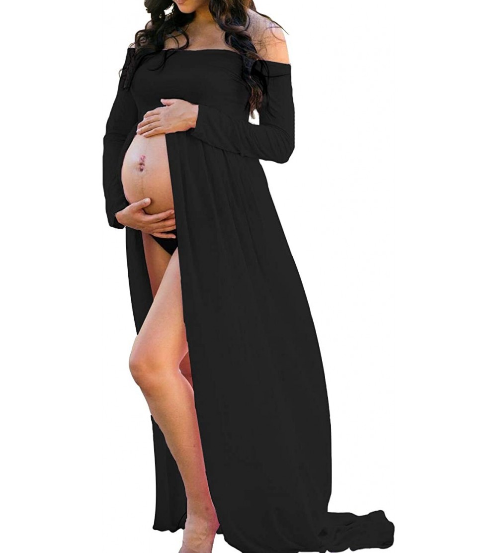 Nightgowns & Sleepshirts Women's Off Shoulder Long Sleeve Maternity Maxi Photography Dress Split Front Chiffon Gown for Photo...