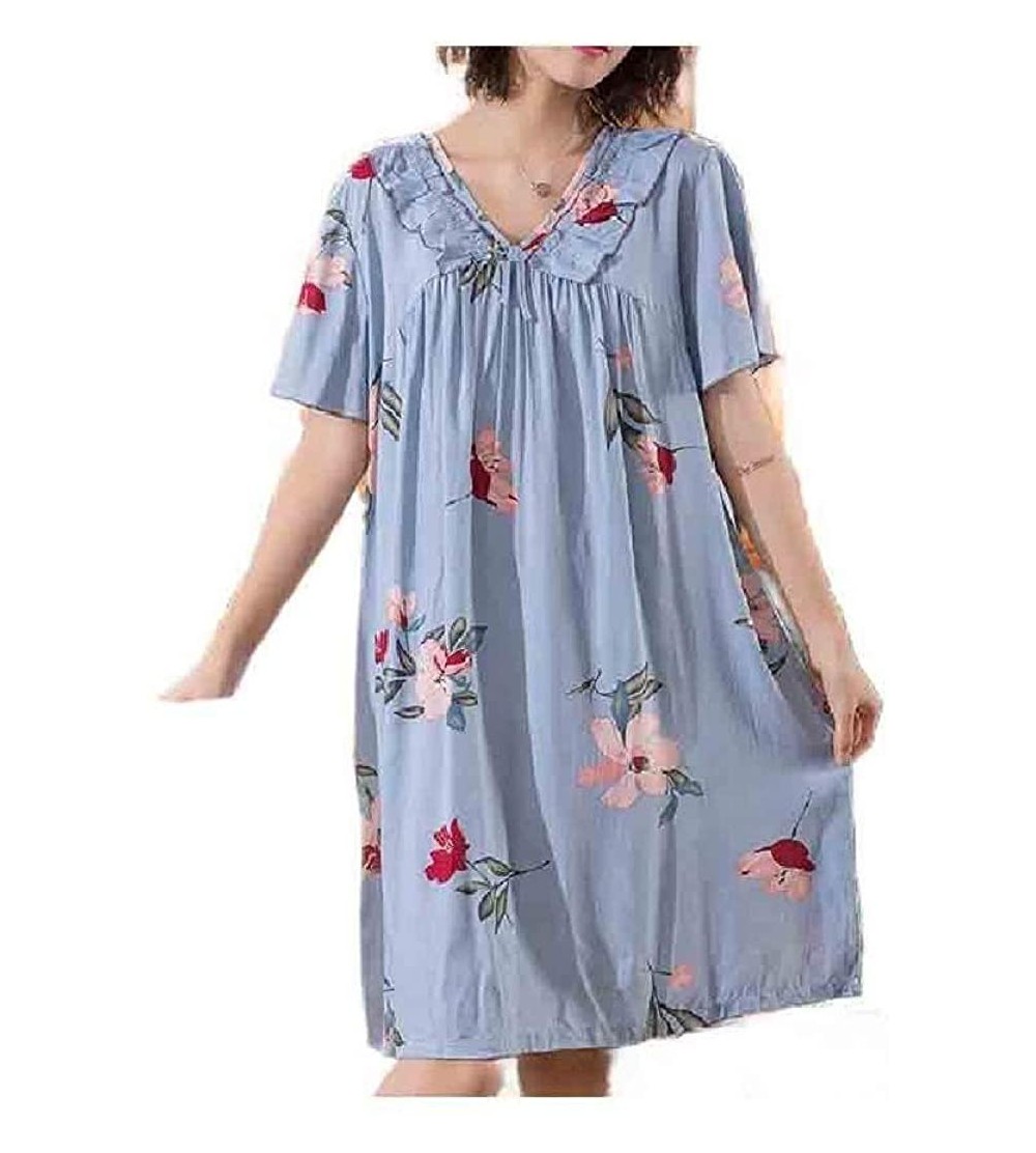 Nightgowns & Sleepshirts Womens Plus-Size Daily Short Sleeve Loose Casual Leisure Sleepwear - As2 - C319000XSM5 $24.17