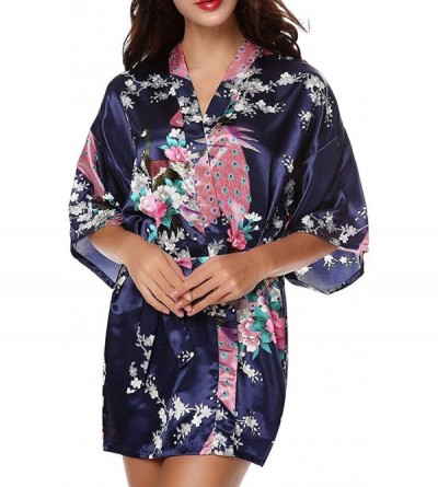 Bottoms Satin Floral Kimono Robes for Women-Elegant Short Printing Peacock Silk Bathrobe for Party Wedding Bridal Tigivemen -...