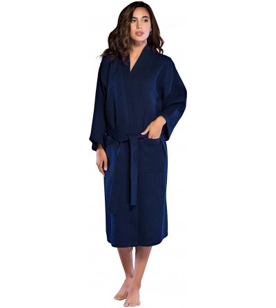 Robes Lightweight Long Waffle Kimono Spa Robe for Women - Navy Blue - C818HA5GRK2 $23.91