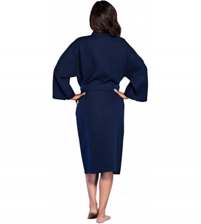 Robes Lightweight Long Waffle Kimono Spa Robe for Women - Navy Blue - C818HA5GRK2 $23.91
