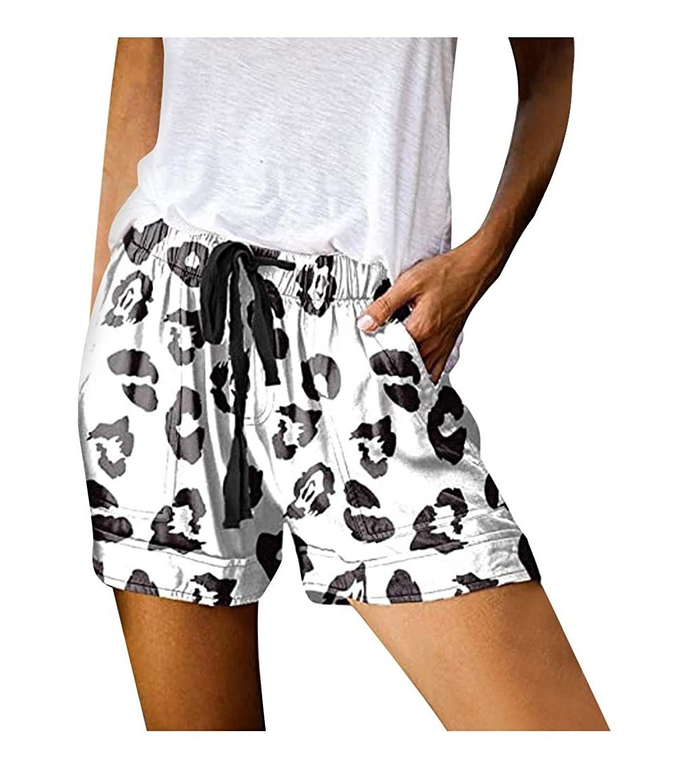 Bottoms Womens Comfy Drawstring Casual Elastic Waist Pocketed Shorts Pants Juniors Summer Loose Boxer Pajama Bottoms White - ...
