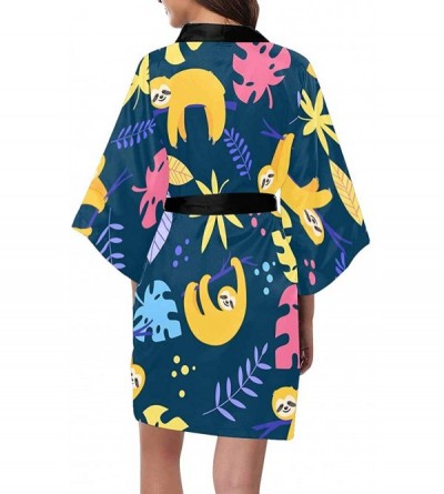 Robes Custom Cute Sloths Tropical Women Kimono Robes Beach Cover Up for Parties Wedding (XS-2XL) - Multi 5 - CE194S4OIO6 $50.31