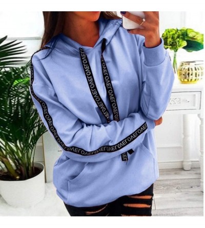 Tops Women Plus Size Long Sleeve Solid Sweatshirt Hooded Pullover Tops Shirt - Light Blue - C0193OX4YOI $11.17