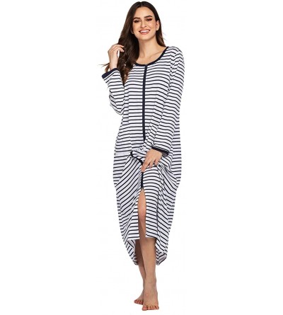 Robes Women Long House Coat Zipper Front Robes Full Length Nightgowns with Pockets Striped Loungewear - Pt6 - C4193IQKKQL $23.94
