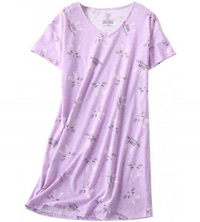 Nightgowns & Sleepshirts Womens Sleep Tee Loose Sleepdress Cotton Sleepwear Short Sleeves Floral Print Sleepshirt Nightgown L...