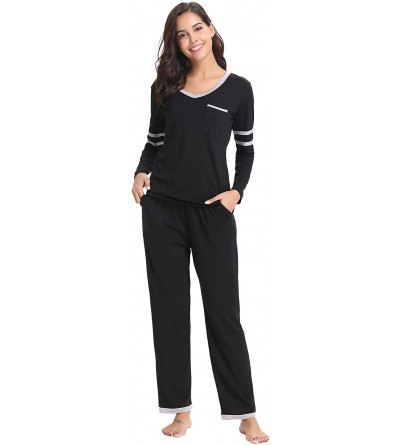 Sets Women's Cotton Long Sleeve Pajamas Set Sleepwear Dot Pattern Bottom Lounge Nightgowns - Z-black - CQ18K6YCMN6 $20.22
