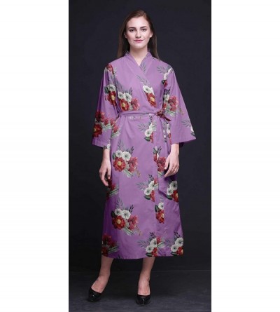 Robes Long Robes for Women Printed Bride Getting Ready Bridesmaid Robes Cotton Bathrobes - Lavender - C918T8AADHO $47.98