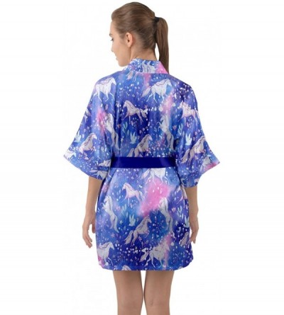 Robes Womens Cute Nightgown Galaxy & Rainbow Unicorn Print Comfy Kimono Robe Size XS-3XL - Light Purple - CD18ER966YH $31.79