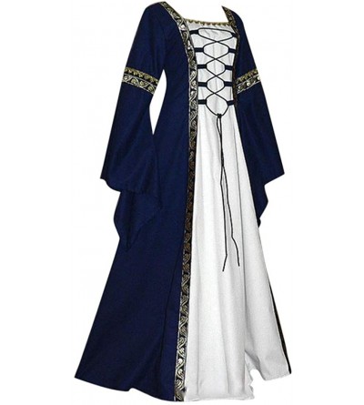 Thermal Underwear Women's Vintage Celtic Medieval Floor Length Renaissance Gothic Cosplay Dress - Navy - C118TNODA89 $44.22