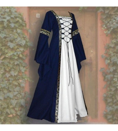 Thermal Underwear Women's Vintage Celtic Medieval Floor Length Renaissance Gothic Cosplay Dress - Navy - C118TNODA89 $44.22