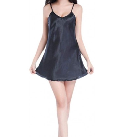 Robes Women Charmeuse Sling Solid Color Short Sexy Nightwear Sleepwear - Black - CL199UCKHX9 $21.32