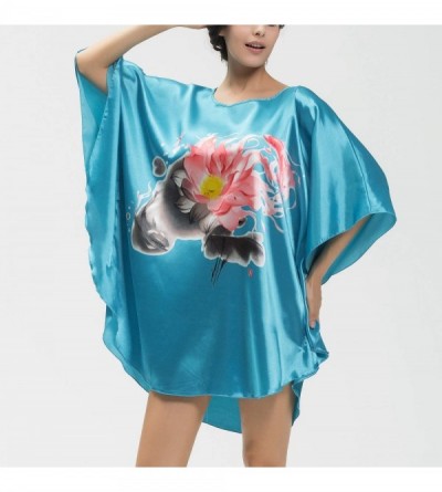 Nightgowns & Sleepshirts Women's Satin Nightgown Silk Short Batwing Lightweight Floral Soft Sleepwear Dress - J - CC18MI2MD4W...