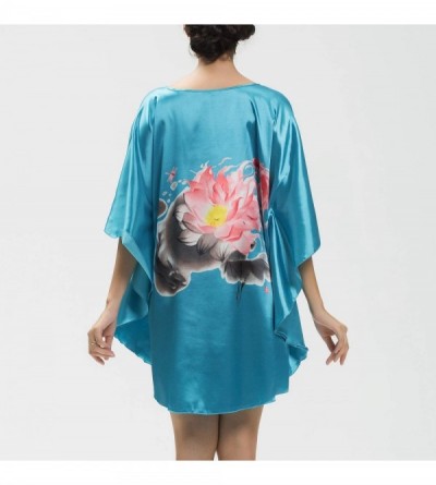 Nightgowns & Sleepshirts Women's Satin Nightgown Silk Short Batwing Lightweight Floral Soft Sleepwear Dress - J - CC18MI2MD4W...