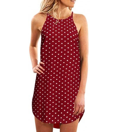 Thermal Underwear Womens Mini Dresses Boho Sleeveless Dress A-Line Tunic Tank Sundress - 10 Red - CX18UEIH5AU $14.84