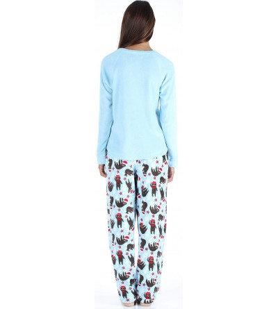 Sets Women's Fleece Long Sleeve Pajama PJ Set - Christmas Sloth Solid Top - C318Q7NR2M9 $34.65