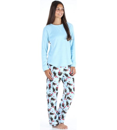 Sets Women's Fleece Long Sleeve Pajama PJ Set - Christmas Sloth Solid Top - C318Q7NR2M9 $34.65