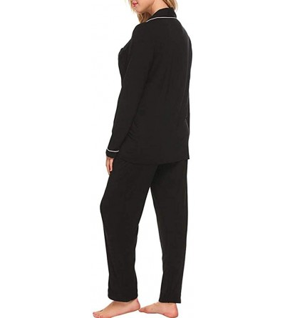 Sets 2 Piece Pajamas Sets for Women Long Sleeve Button Tops+ Pant Winter Pajamas Sets Sleepwear Comfy Home Clothes Black - CM...