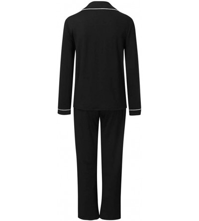 Sets 2 Piece Pajamas Sets for Women Long Sleeve Button Tops+ Pant Winter Pajamas Sets Sleepwear Comfy Home Clothes Black - CM...