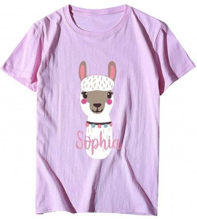 Tops Printed T-Shirt- Summer Women's Alpaca Short Sleeve Round Neck Plus Size top - Pink - CU1943GWQWZ $11.31