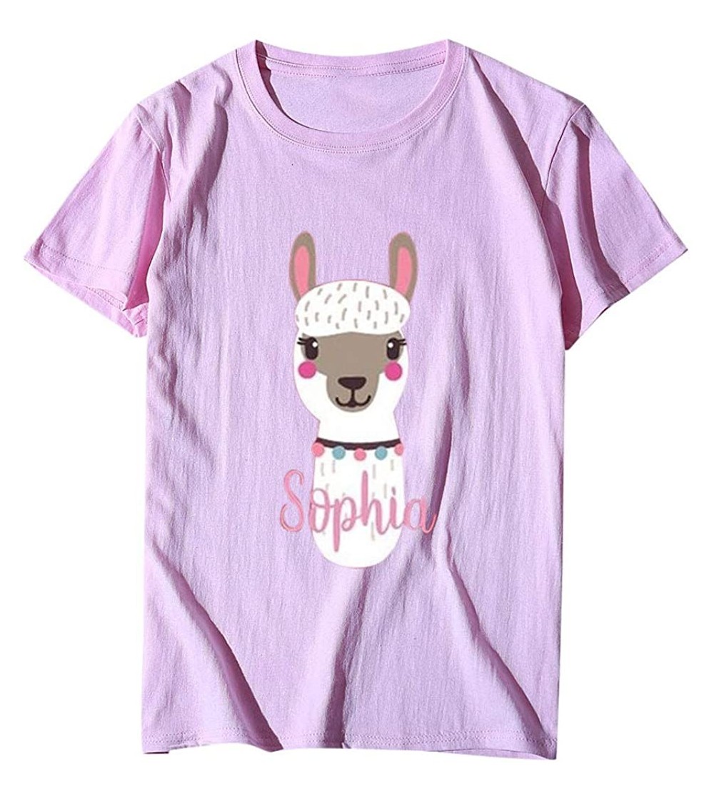 Tops Printed T-Shirt- Summer Women's Alpaca Short Sleeve Round Neck Plus Size top - Pink - CU1943GWQWZ $11.31