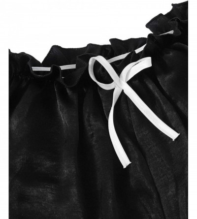 Sets Women's Pajama Sets Long Sleeve Satin Print Cami Top and Shorts Sleepwear - Black - CZ18A48AS5I $36.14