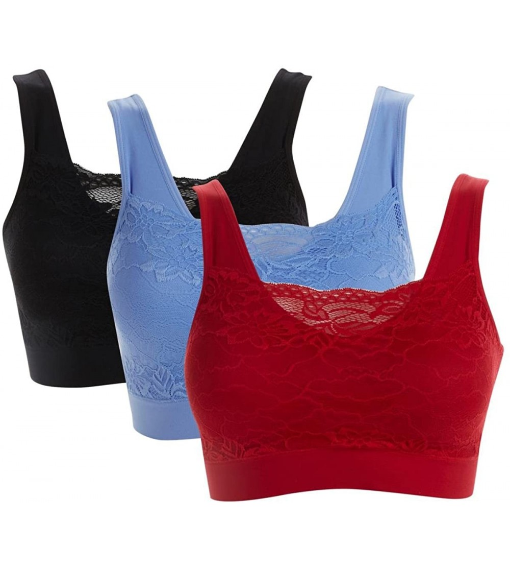Bras Rhonda Shear 3-Pack Lace Overlay Comfort Bra with Removable Pads - Holiday Party - CE18EZ9UTQ7 $32.34