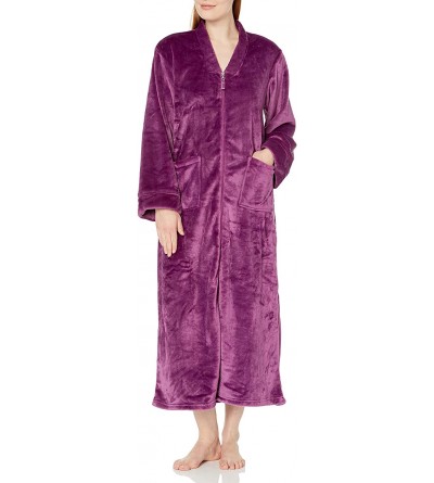 Robes Women's 52 Inch V-Neck Zip Front Robe- Purple- Small - C412IL368HX $28.85