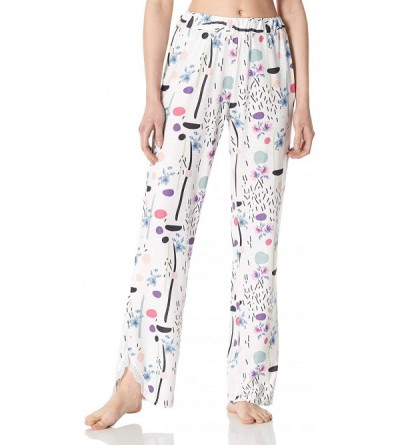 Sets Women's Knit Sleepwear Lace Patchwork Short Sleeve V-Neck Top & Split Pant Pajama Set Small-XX-Large - White - C718ADTAX...