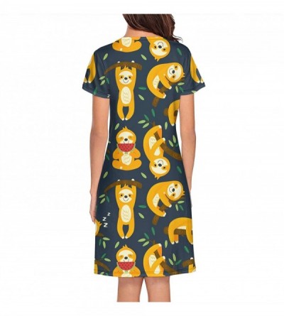 Nightgowns & Sleepshirts Women's Nightgowns Pocket Sloth Premium Vintage Short Sleeve Loungewear - Funny Sloths Branches - C9...