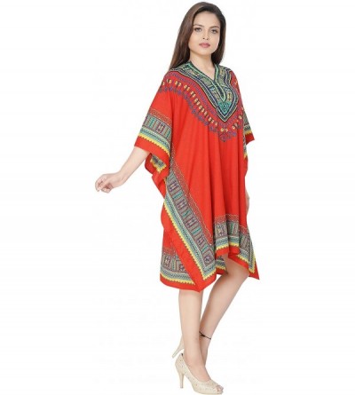 Nightgowns & Sleepshirts Women's Poly Microfiber Short Caftan Aida One Size - Red - CR18WO7AKMH $16.18