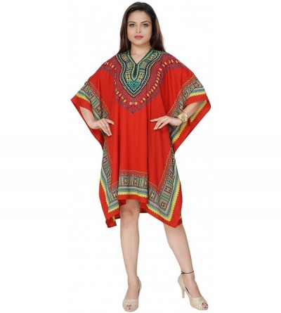 Nightgowns & Sleepshirts Women's Poly Microfiber Short Caftan Aida One Size - Red - CR18WO7AKMH $16.18