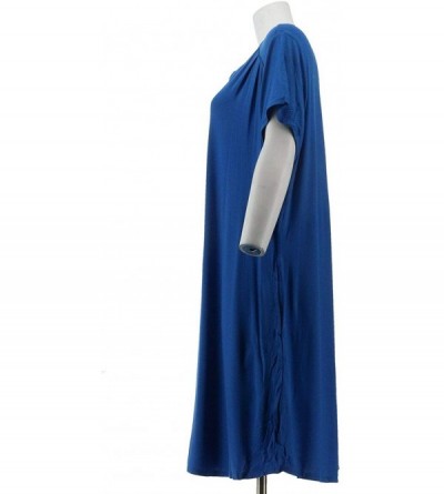 Tops Wood Block Rayon Spandex Sleepshirt Set A302156 - Blue - CF18LK04E9C $26.89